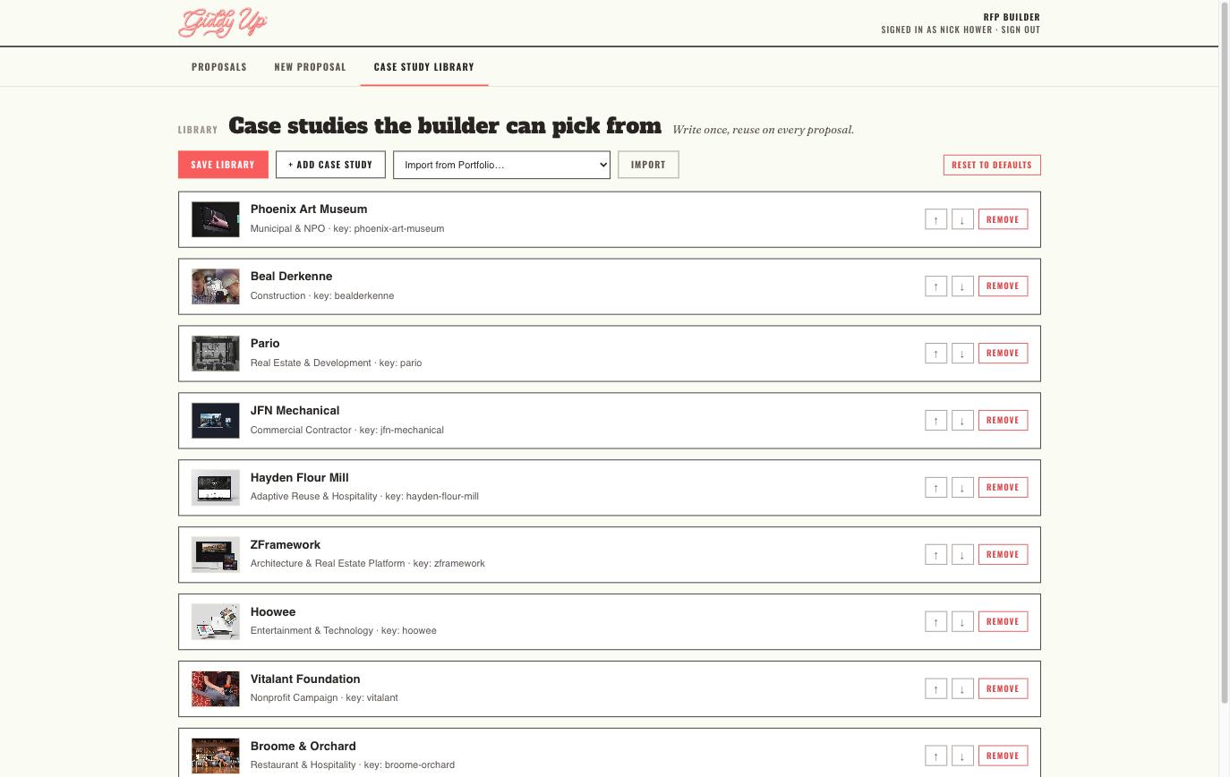 RFP Builder Case Study Library tab